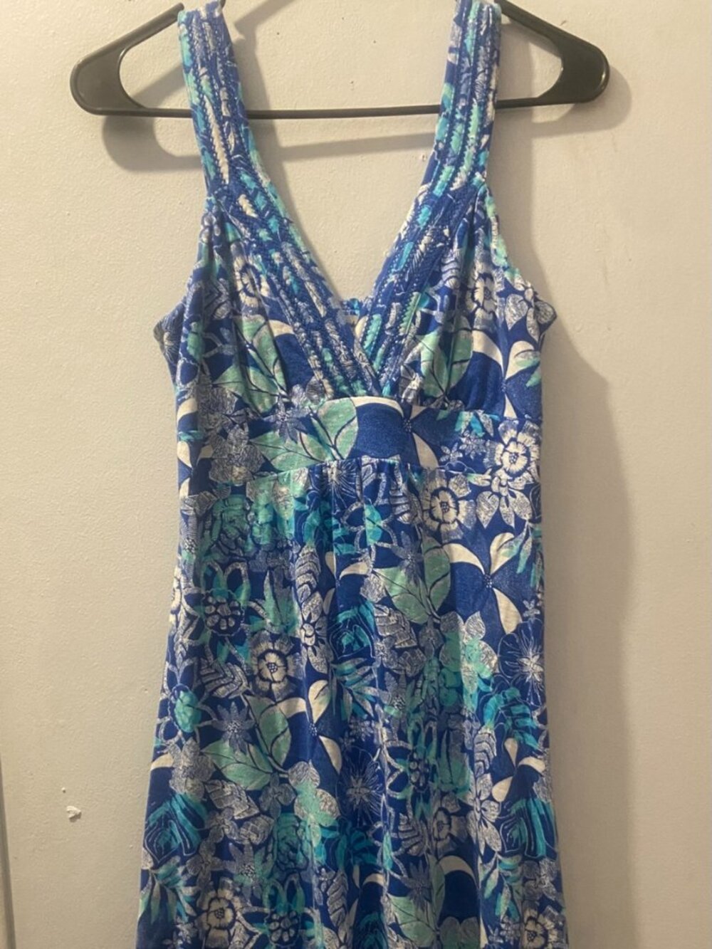 Tommy Bahama Dress Women S Blue Aqua Floral Smocked Sundress Resort Beach - Picture 2 of 6
